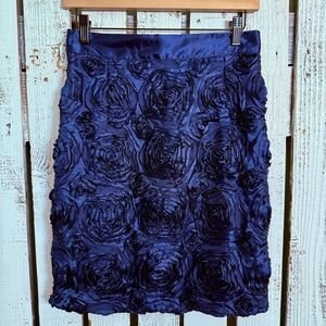 Say Nicol Romantic Floral Rose Mini Skirt Textured Rosettes Size Small Navy Blue